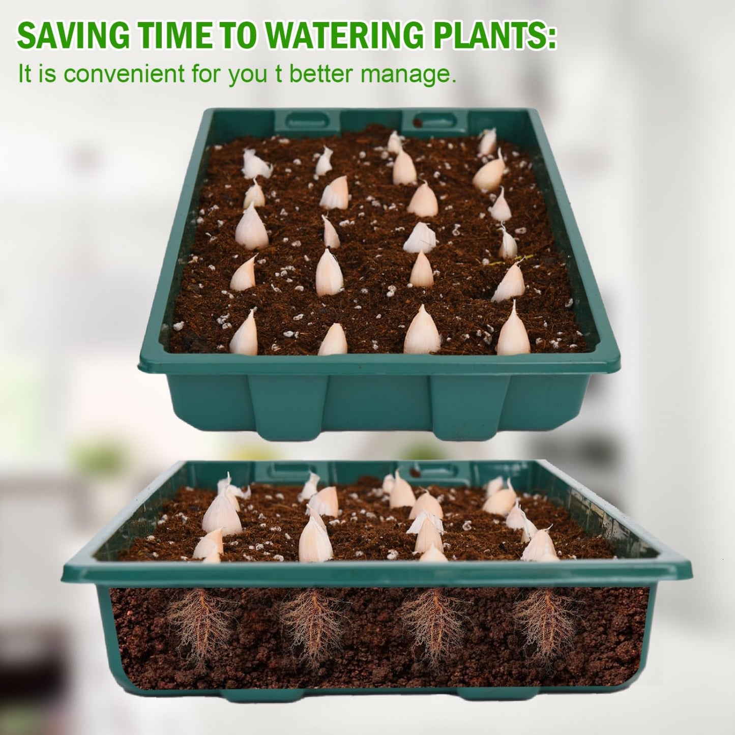 YoleShy 10 Pack Seed Starter Tray Reusable Plastic Plant Seedling Starter Trays Thickened Sturdy Durable for Germination Growing Microgreens Planting Propagation, Without Drain Holes, 14.5"x9", Green