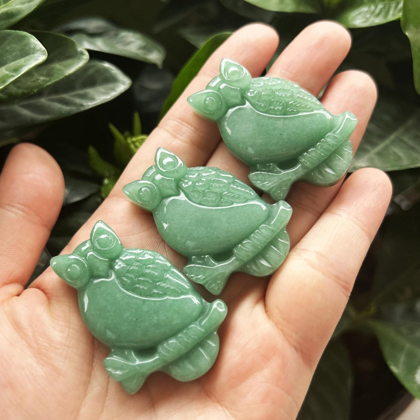Bacatgem Natural Green Aventurine Owl Figurines Crystals and Healing Stones,Haped DIY Pendant