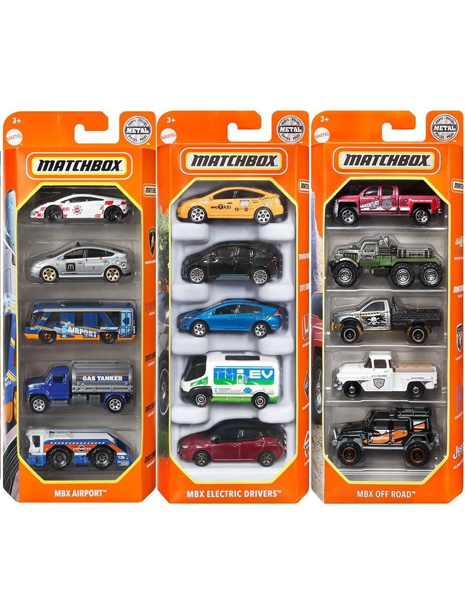Matchbox Set of 15 Toy Cars and Trucks with 3 Themed 5-Packs of 1:64 Scale Die-Cast Vehicles (Styles Will Vary) Bundle