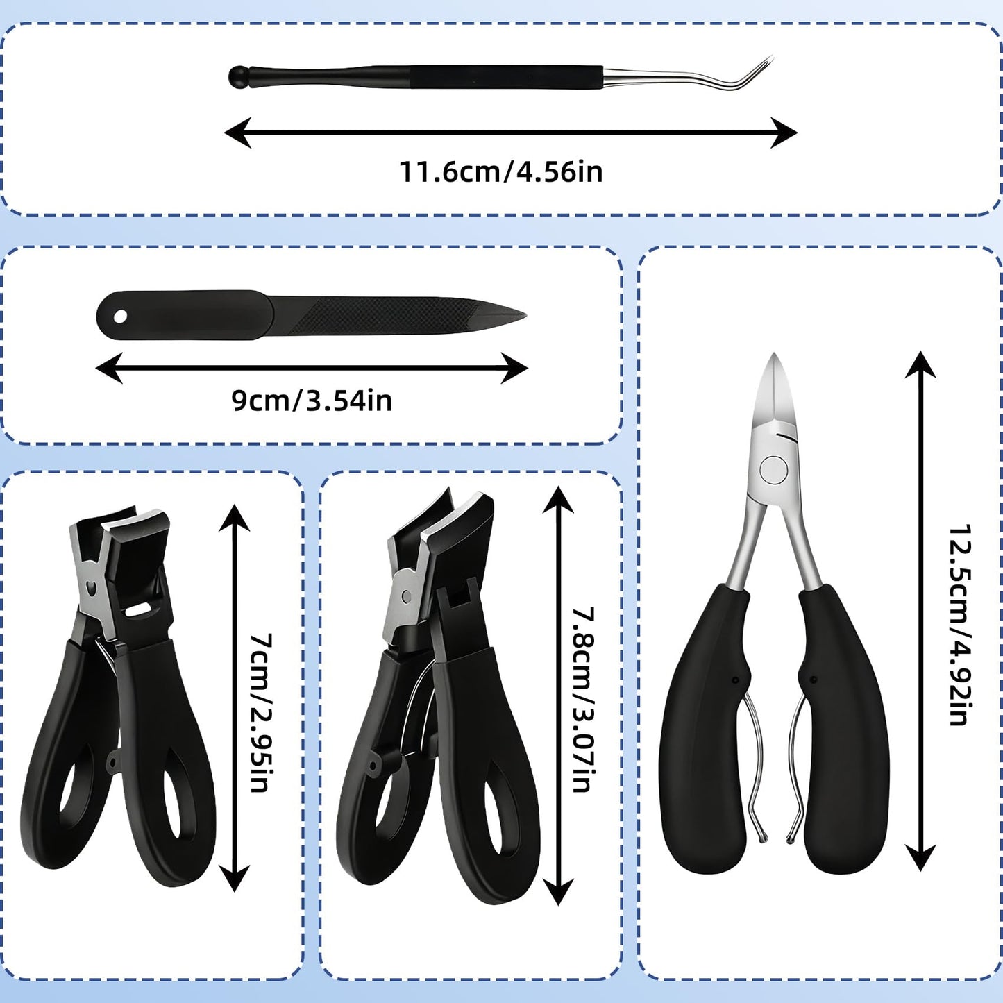 CllyCnny Toenail Clippers for Seniors Thick Toe:Wide Opening, Sharp Heavy Duty Ingrown, Toe Nail Clippers Nail Cutter Long Handle with Slanted Blade,5Pcs Large Toenail Cutters Set for Men