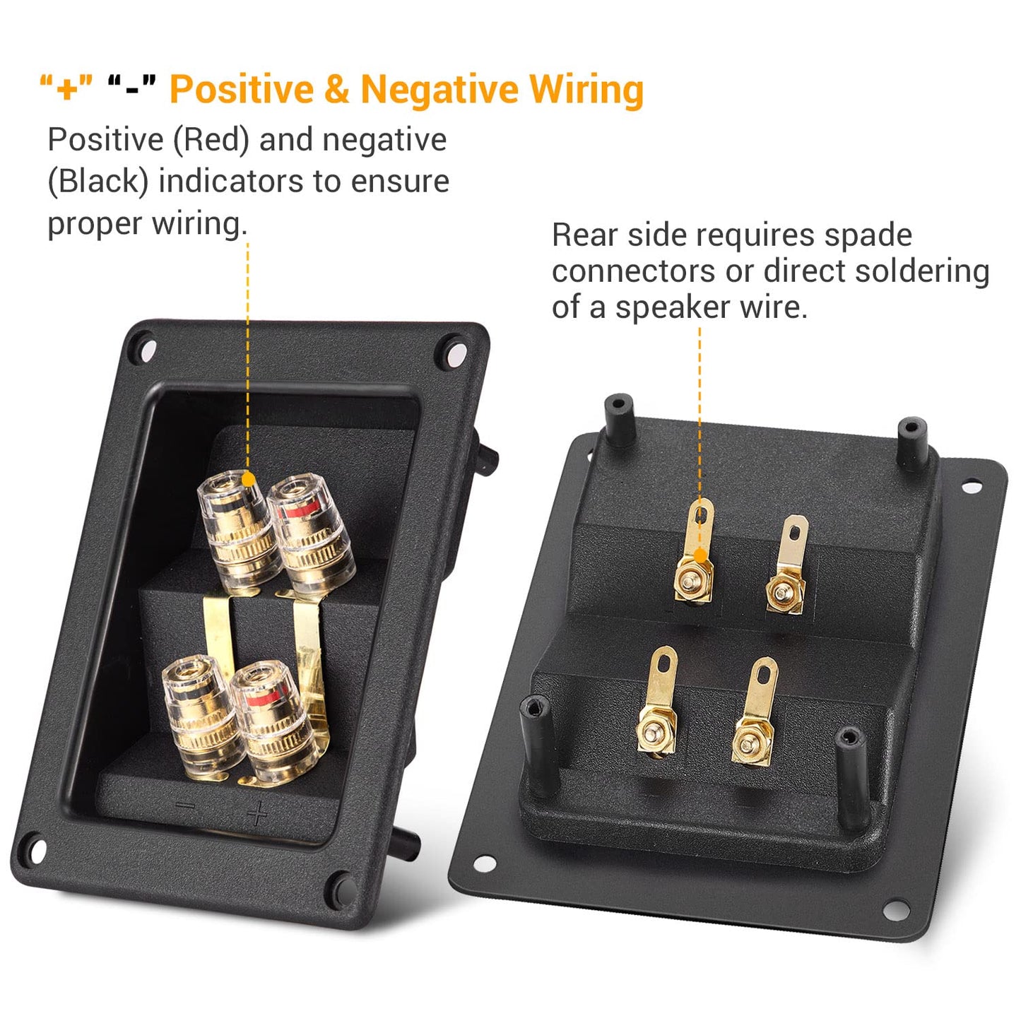 Facmogu 2PCS Rectangle 4-Way Speaker Terminal Box, Gold-Plated Binding Post Terminal Cable Connector for DIY Applications, Terminal Cups with 2 Pairs Banana Plug Socket Connector & 4PCS Screws