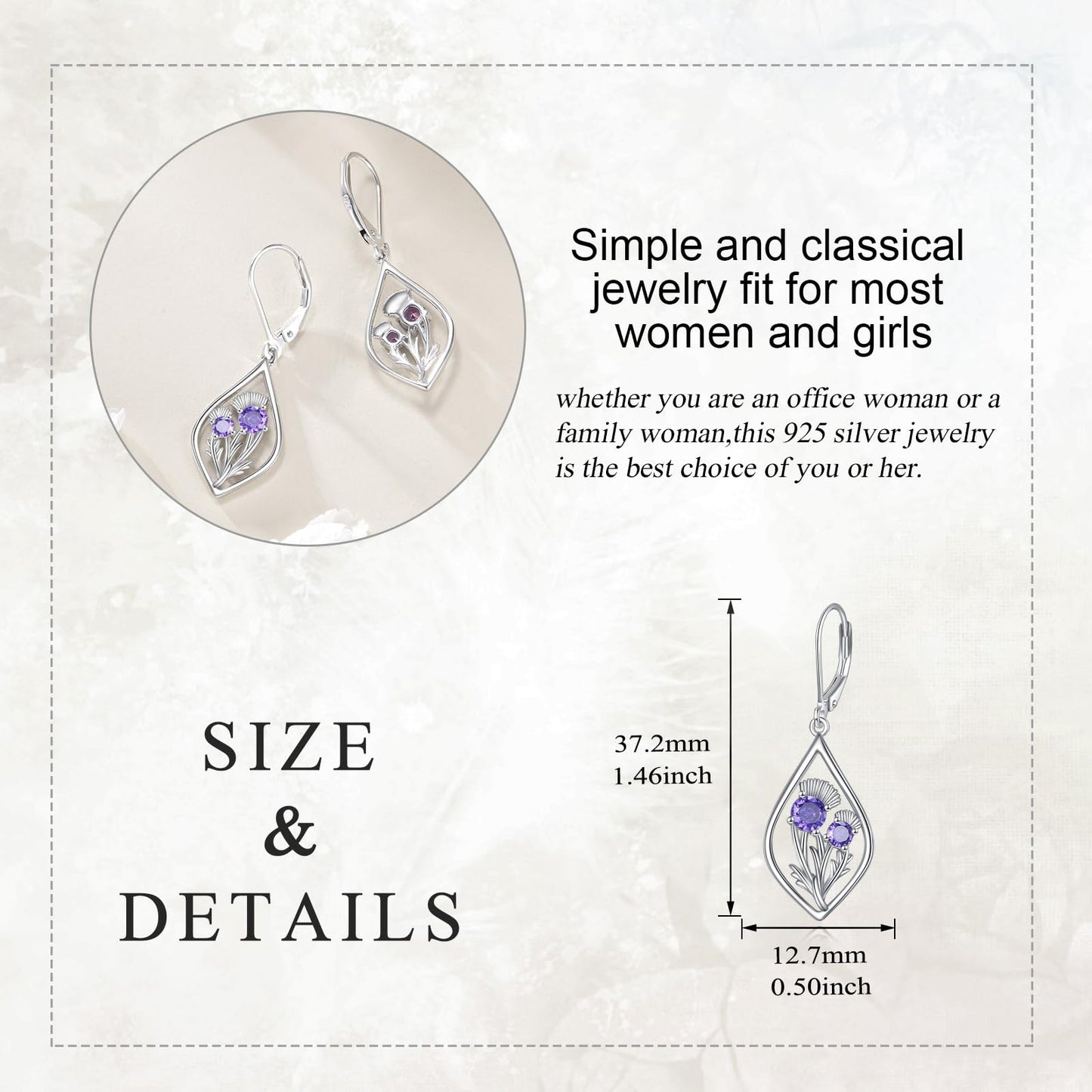 Scottish Thistle Jewelry Gifts Sterling Silver Scotland Thistle Dangle Dangling Drop Charm Earrings Scottish Earrings Gifts for Women