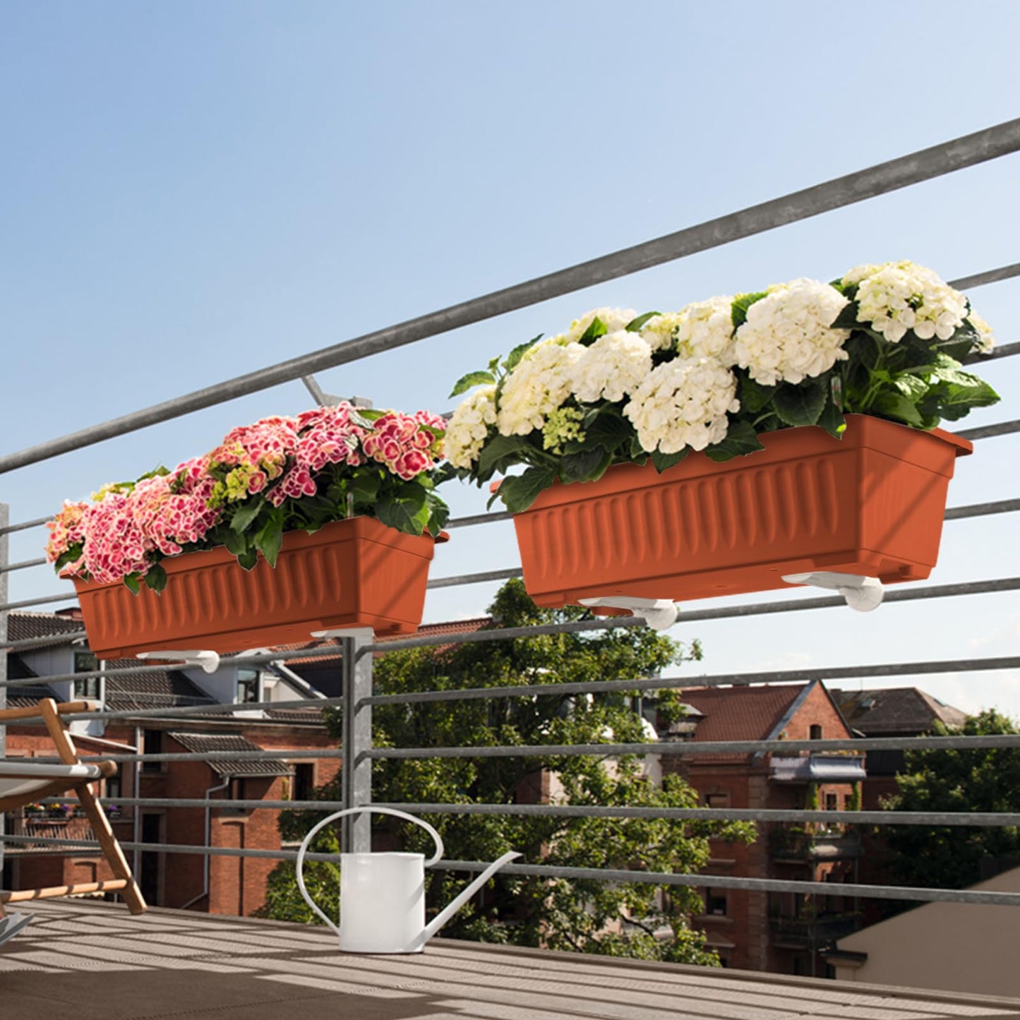 HOXHA 6 Pack Window Box Planter, 17 inches Plastic Vegetable Flower Planter Boxes with Tray, Rectangular Indoor and Outdoor Flower Pots for Windowsill, Patio, Porch, Garden Balcony