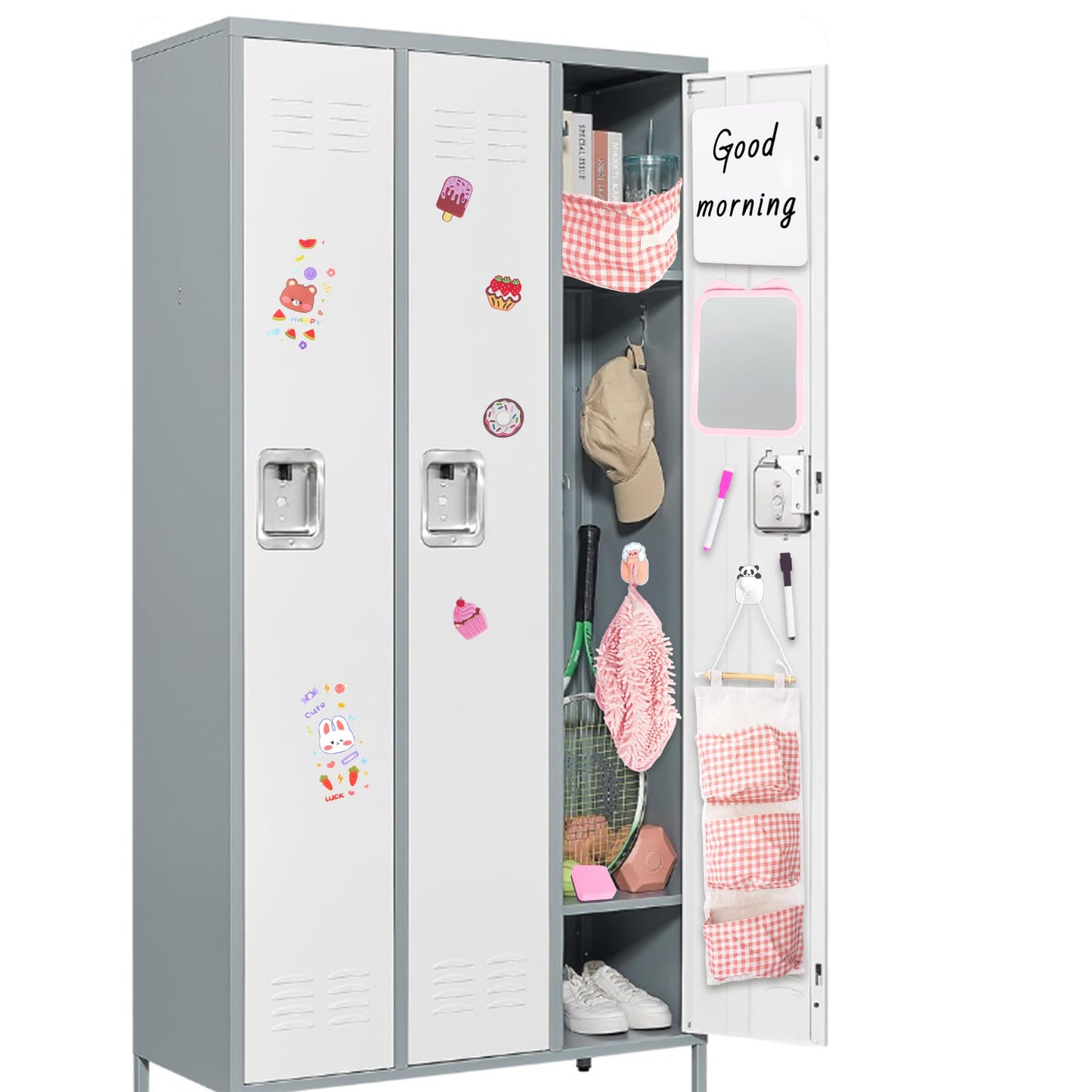 Tazimi Locker Accessories Kit with Magnetic Whiteboard, Mirror, Hook, Rug, Storage Bag, Pen Holder - Back to School Essentials for Girls' Locker Organizer