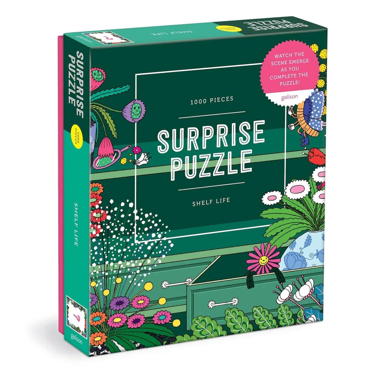 Galison Shelf Life – 1000 Piece Surprise Puzzle Fun and Challenging Activity with Bright and Bold Artwork of A House Shelf Revealed for Adults and Families