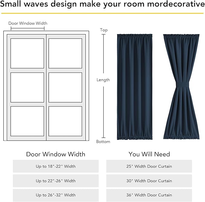 NICETOWN 100% Blackout Door Curtain Thermal Insulated Privacy Curtain for French Front Door with Tieback, Room Darkening Window Covering for Kitchen, W25 x L64, 1 Panel, Navy