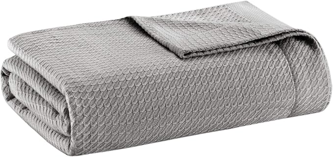 Madison Park Egyptian Cotton Luxury Blanket Grey 90x90 Full/Queen Size Knit Premium Soft Cozy 100% Cerified Egyptian Cotton For Bed, Couch or Sofa