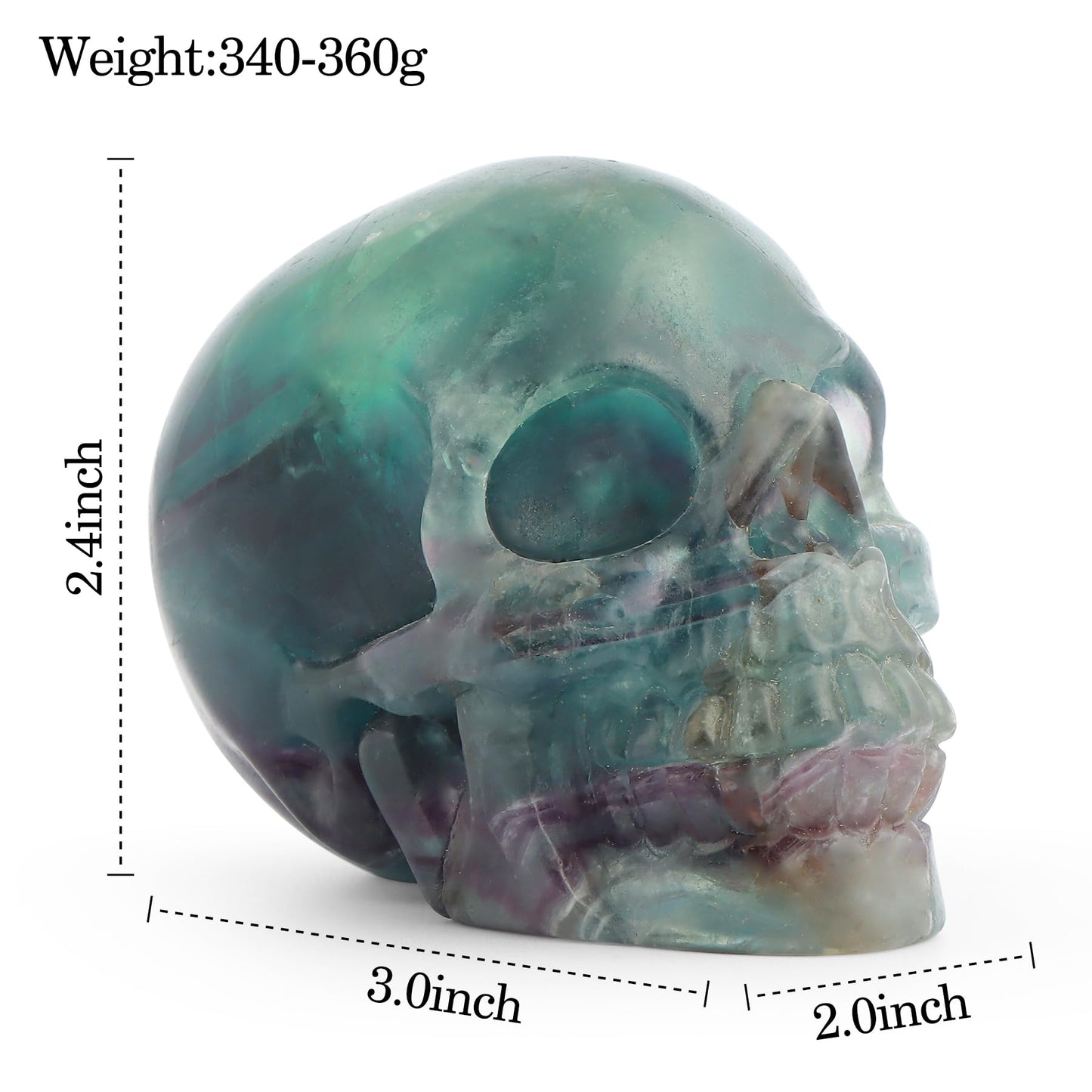 LEADGEM Crystal Skull Head Statue Hand Carved 3.0" Rainbow Fluorite Polished Gemstone Skull Stone Figurine Crafts Ornament for Home Office Halloween Decor
