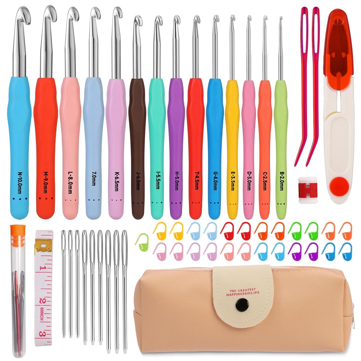 Mayboos 14 Sizes Crochet Hook Set, Large Crochet Hooks Yarn Needle Kits Knitting Needles with Ergonomic Handles for Beginners
