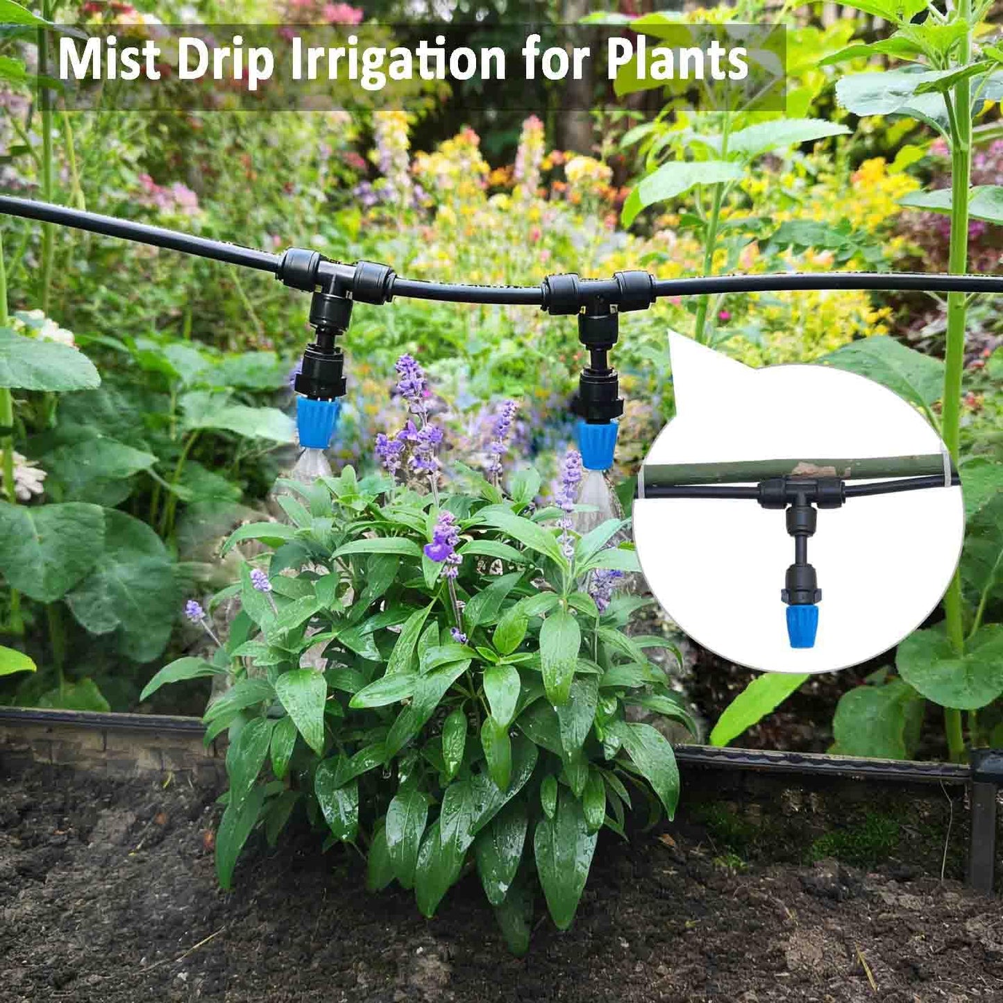 Drip Irrigation System with Water Timer for Garden,Main ID 1/2inch 16.5Ft and 1/4inch 96Ft Water Hose, Watering System Sufficient Water Pressure, Irrigation Dripper Waterflow Evenly Easy DIY Green
