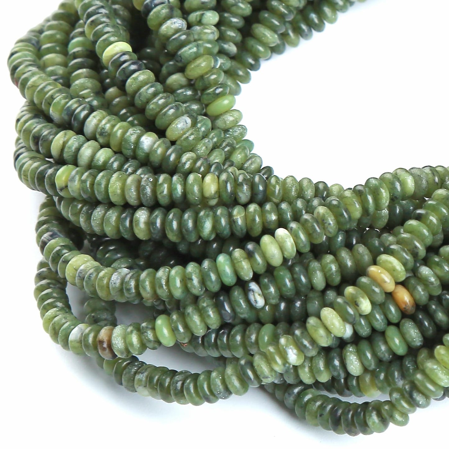 150PCS 2x4mm Natural Chinese Green Jade Rondelle Beads Abacus Disk Stone Beads Round Loose Spacer Gemstone Beads for DIY Bracelet Necklace Jewelry Making