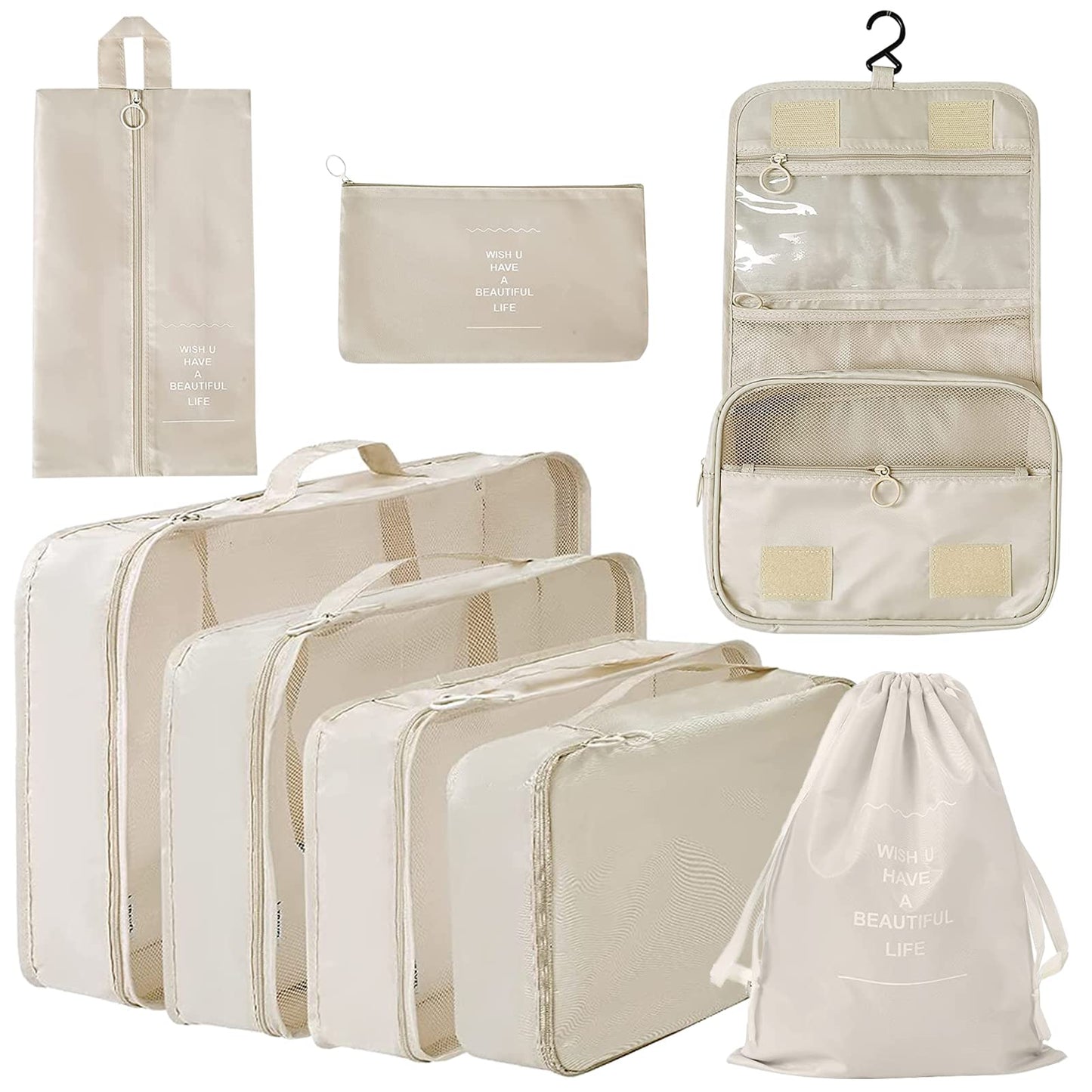 Xducom 8 Set Packing Cubes, Travel Luggage Packing Organizers (Beige)