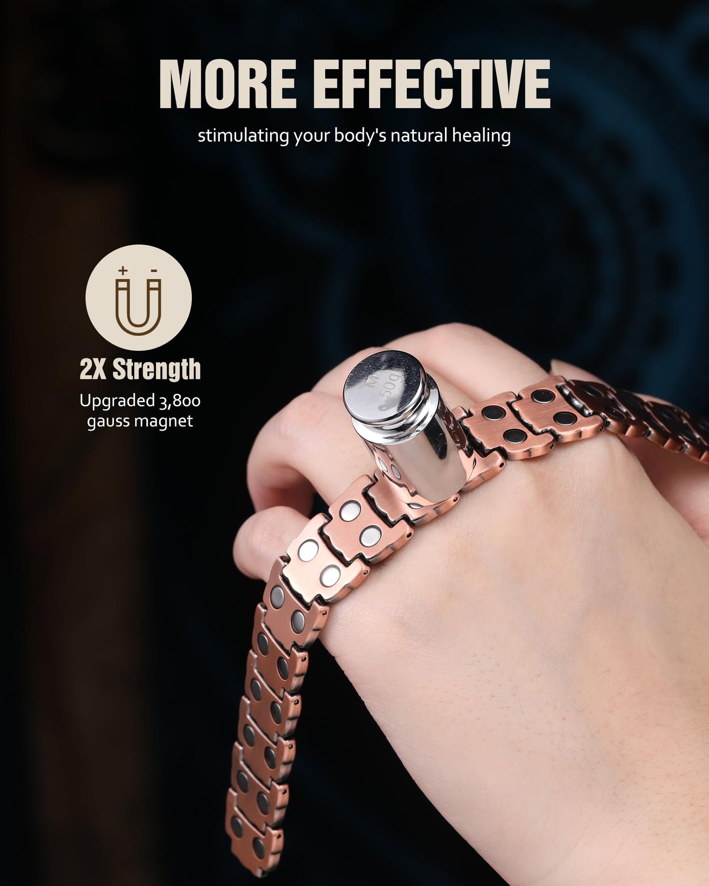 Jecanori Pure Copper Bracelet for Men, 2X Strength Magnetic Bracelets for Men with Fold-Over Clasp