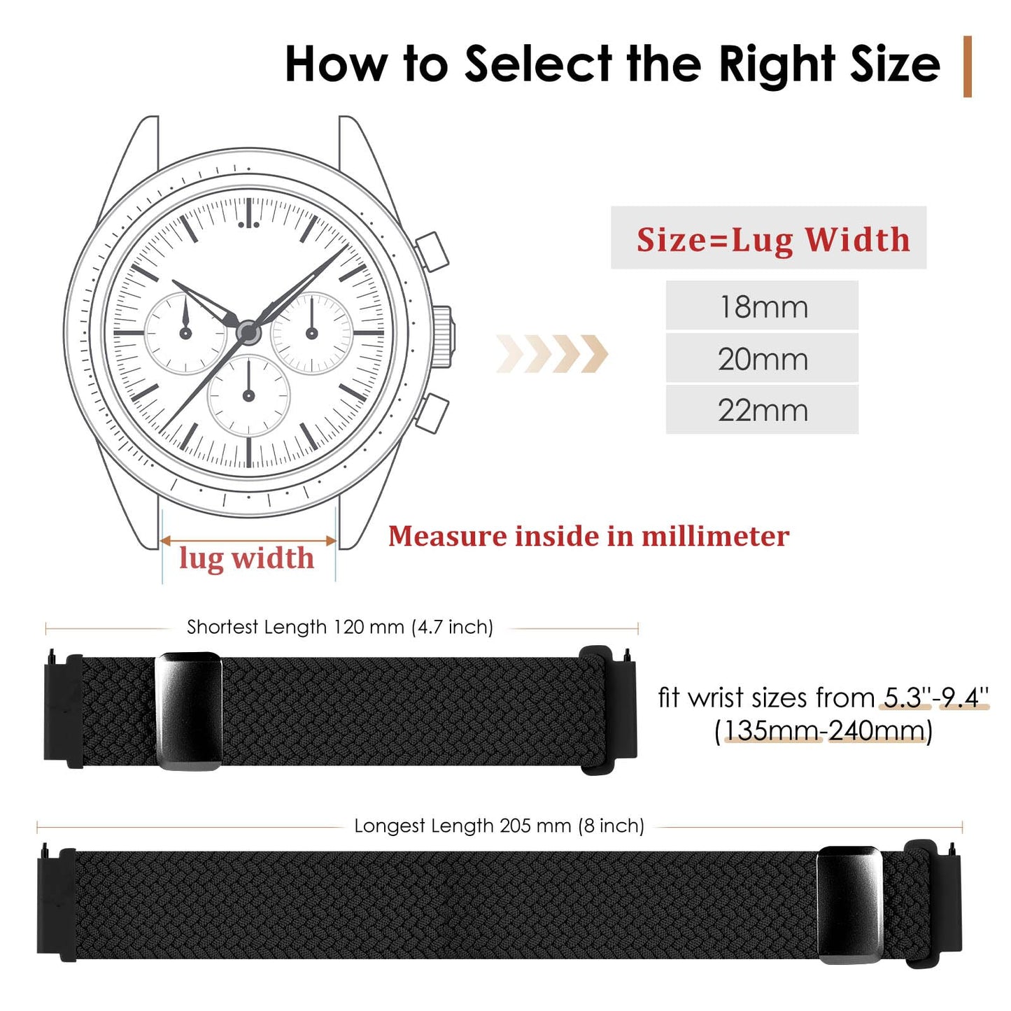 SIMYYO Nylon Magnetic Bands Quick Release Braided Nylon Watch Bands Stretchy Sport Replacement Strap for Men and Women 18mm 19mm 20mm 22mm