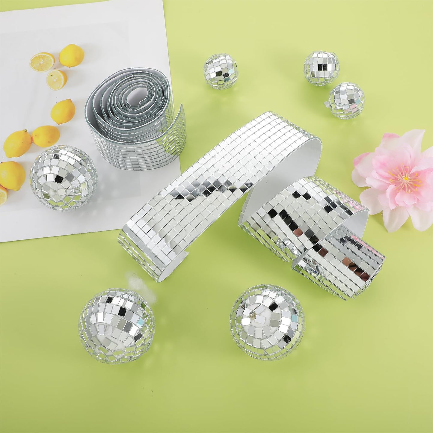 16000 Pcs Disco Ball Mirror Tiles, 10 Rolls Self-Adhesive Mirror Stickers, 5x5mm Real Glass Mini Square Mosaic Tiles for DIY Crafts, Home Decor, Party Decoration