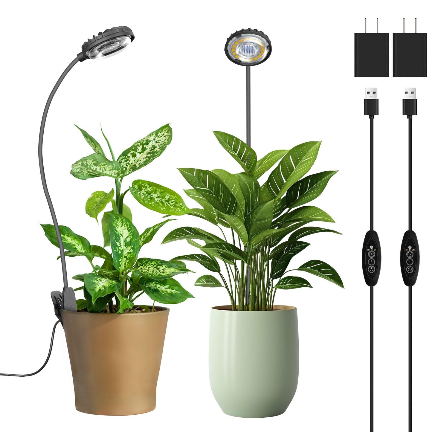 SGLEDs Plant Grow Lights, Clip on Grow Light for Indoor Plants, Full Spectrum LED Plant Lights for Indoor Growing with Timer，4-Level Dimmable for Growth Small Grow Lamps 2 Pack