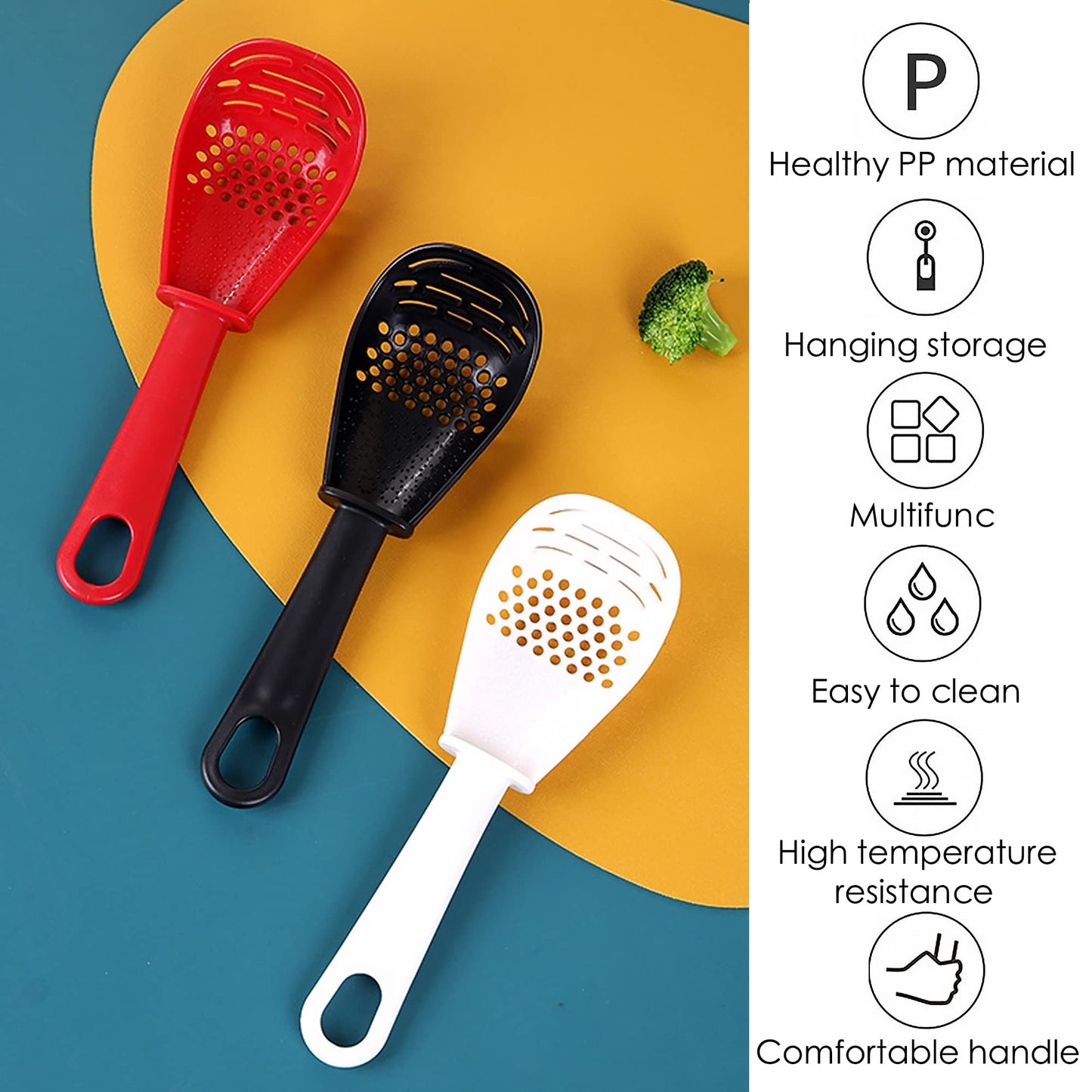 3 Pack Multifunctional Kitchen Cooking Spoon, Muulaii 6 in1 Kitchen Gadgets Strainers for Egg Yolk Separator- Grater Masher- Colander Skimmer Scoop