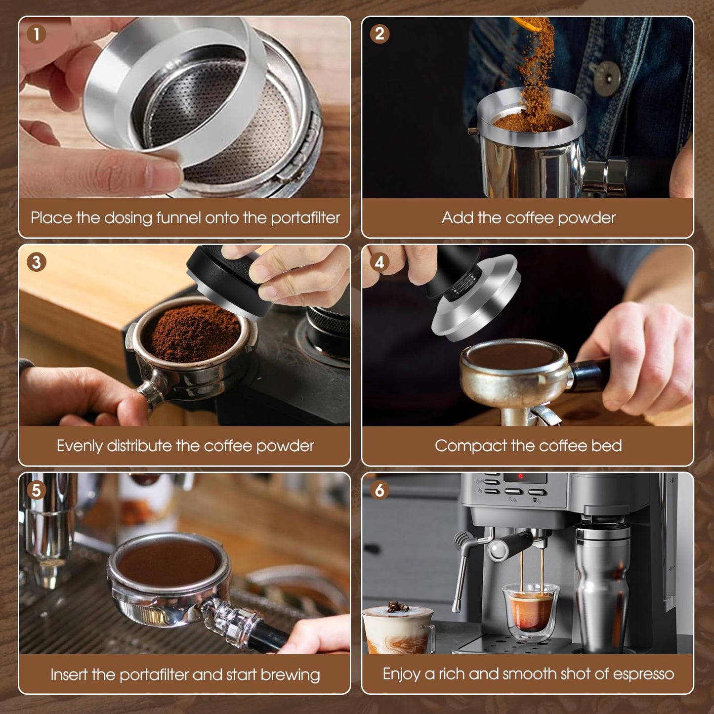 Reoszeank 51mm Espresso Accessories Kit, Espresso Distribution Tool, Spring Loaded Calibrated Tamper and Dosing Funnel Set, Coffee Distributor Leveler Fits Delonghi CASABREWS and atatix 51 mm Machines