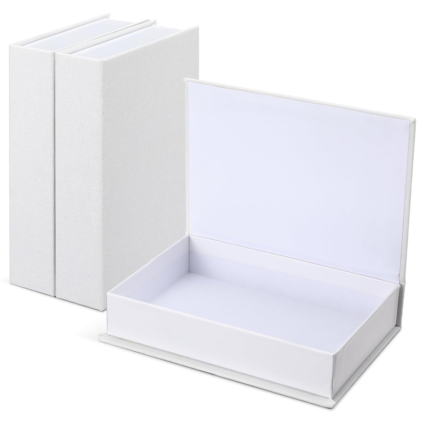 Tioncy 3 Pcs Fake Book Box Neutral Linen Book Box Decorative Faux Prop Storage for Farmhouse Home Decor shelf Table Card Photo DIY Keepsake Gift(8.6 x 6.1 x 1.8 Inch,White)