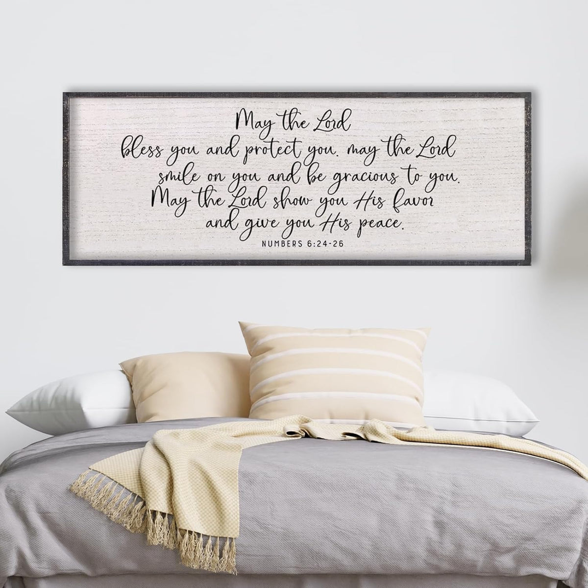 LuZhiQiang Numbers 6:24-26 Scripture Wall Art 40"x15" May The Lord Bless You And Protect You Sign Bible Verses Christian Home Wall Decor (Black)
