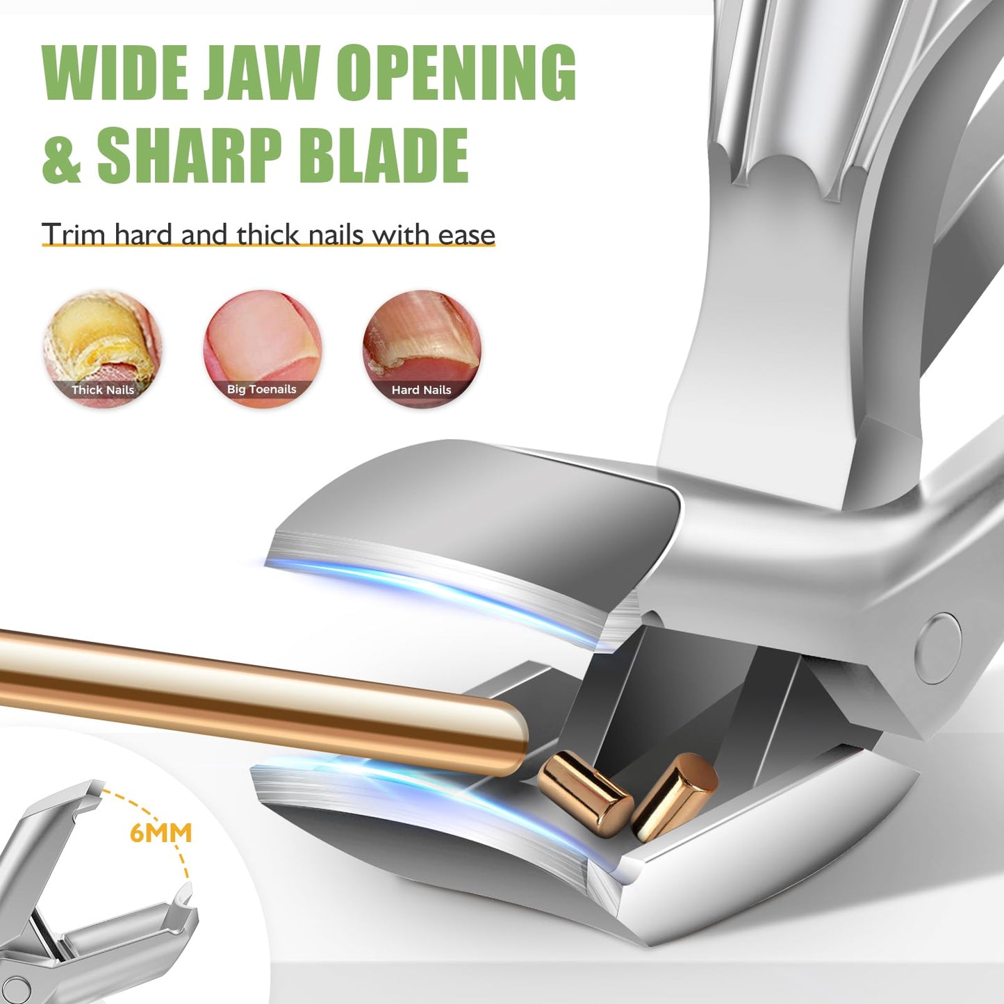 HANDWENG Toenail Clippers for Seniors Thick Toenails, Angled Head Large Toe Nail Clippers for Men with Wide Jaw Opening, Sharp Heavy Duty Fingernail Clipper Cutter with Catcher Long Handle - Silver