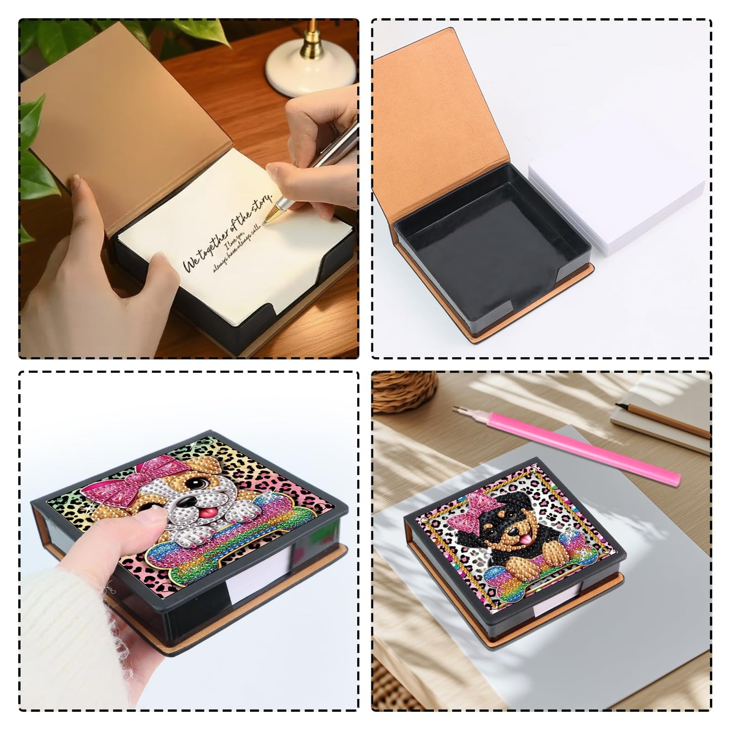 Formeydemi 2 pcs Dog Diamond Painting Kit Note Box,Animal Memo Paper Storage Box Diamond Art,Sticky Note Holder Diamond Art,Diamond Painting Memo Pad For Office Desk. (Animal)