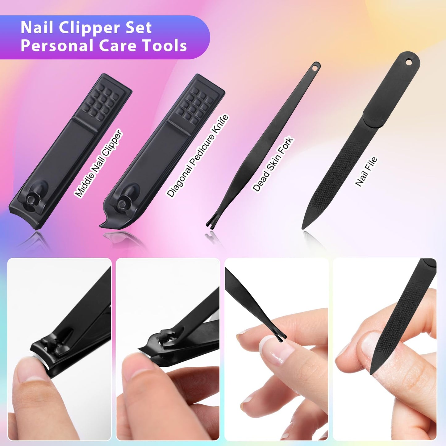 CGBE Nail Clippers Set, 12pcs Stainless Steel Nail Kit for Men, Manicure Set Pedicure kit for Mens Gifts - Black