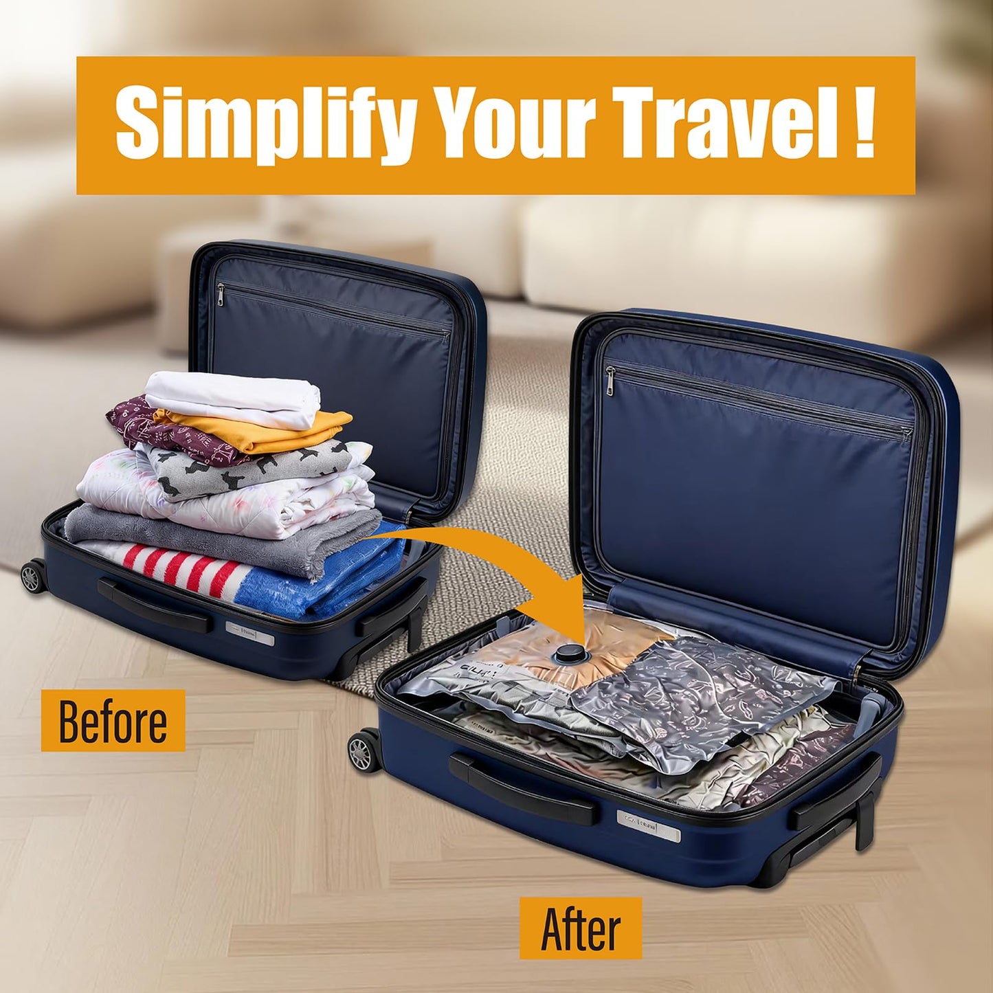 Hlihlo Rechargeable Wireless Pump Travel Vacuum Bags, 12 Pack Portable Storage Bags for Travel and Home, Compression Packing Seal for Clothing, Clothes, Blankets, Luggage, Suitcase