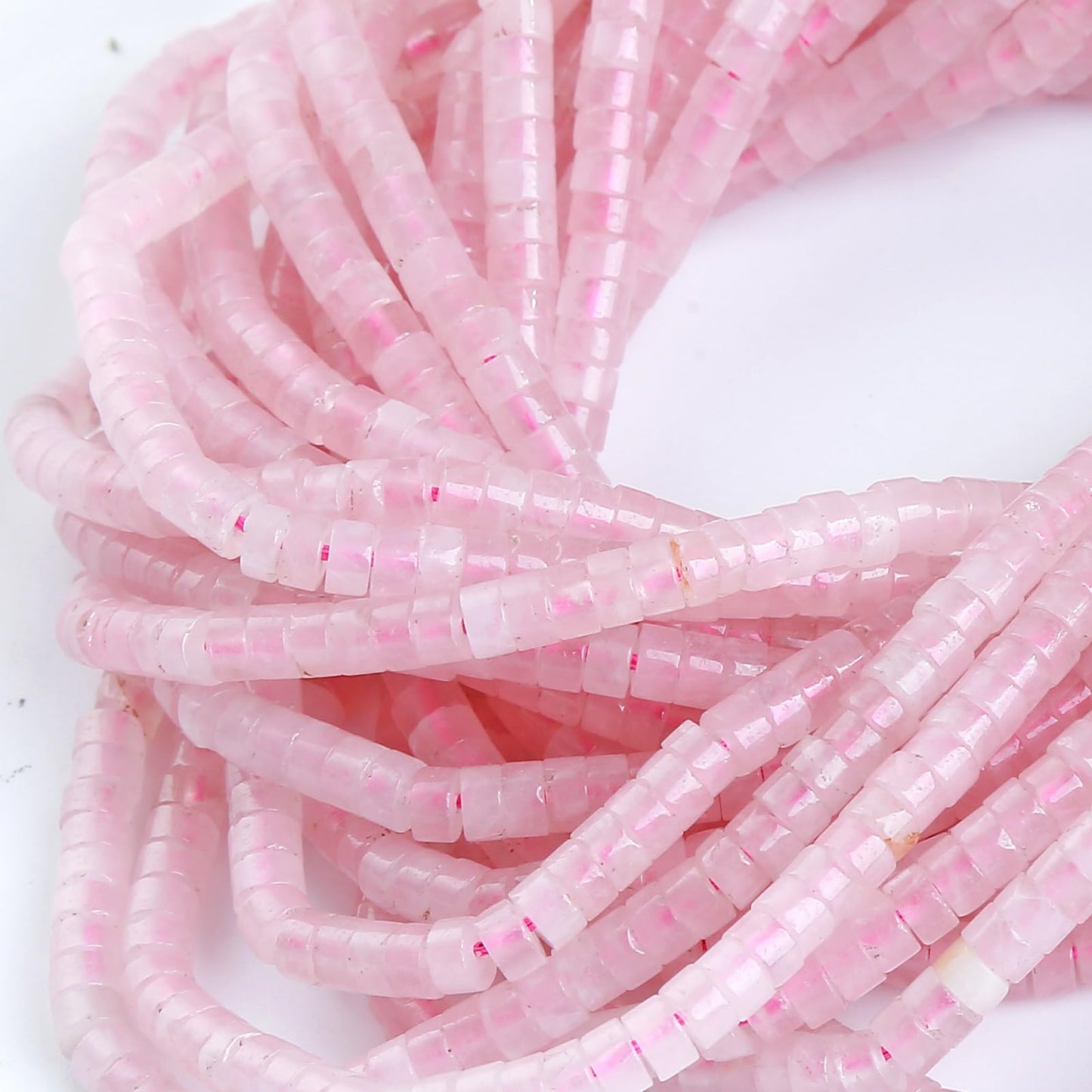 150pcs 2x4mm Natural Rose Quartz Tube Shape Beads Loose Flat Round Cylinder Flat Spacer Green Stone Beads for Bracelet Earrings Jewelry Making