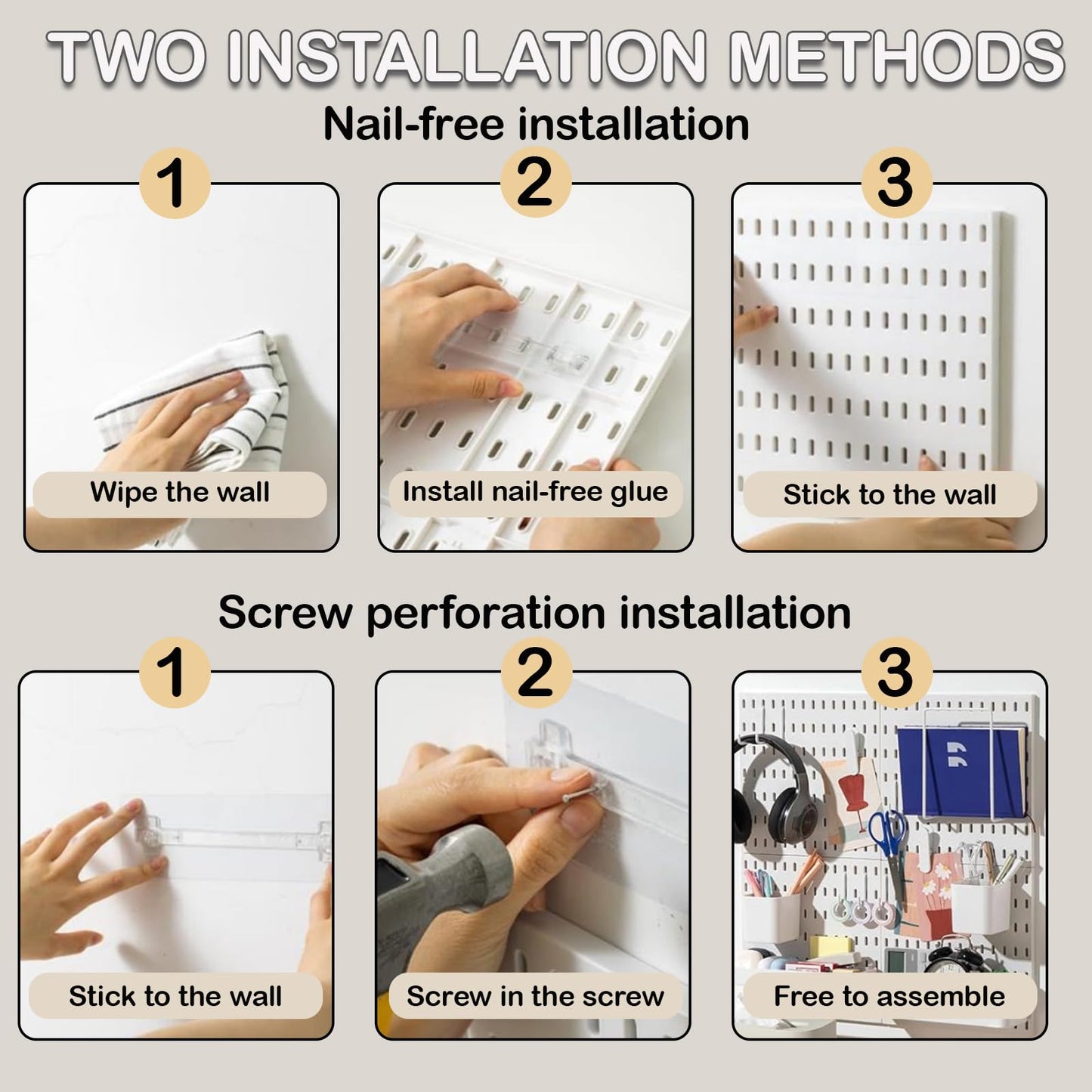 Pegboard Wall Mounted Organizer Storage Set, Includes 4 White Pegboards and 20 Hanging Accessories, 23" x 23" Plastic PegBoard Panels Combination Kit for Home, Office, Garage Tool Storage & Craft Room