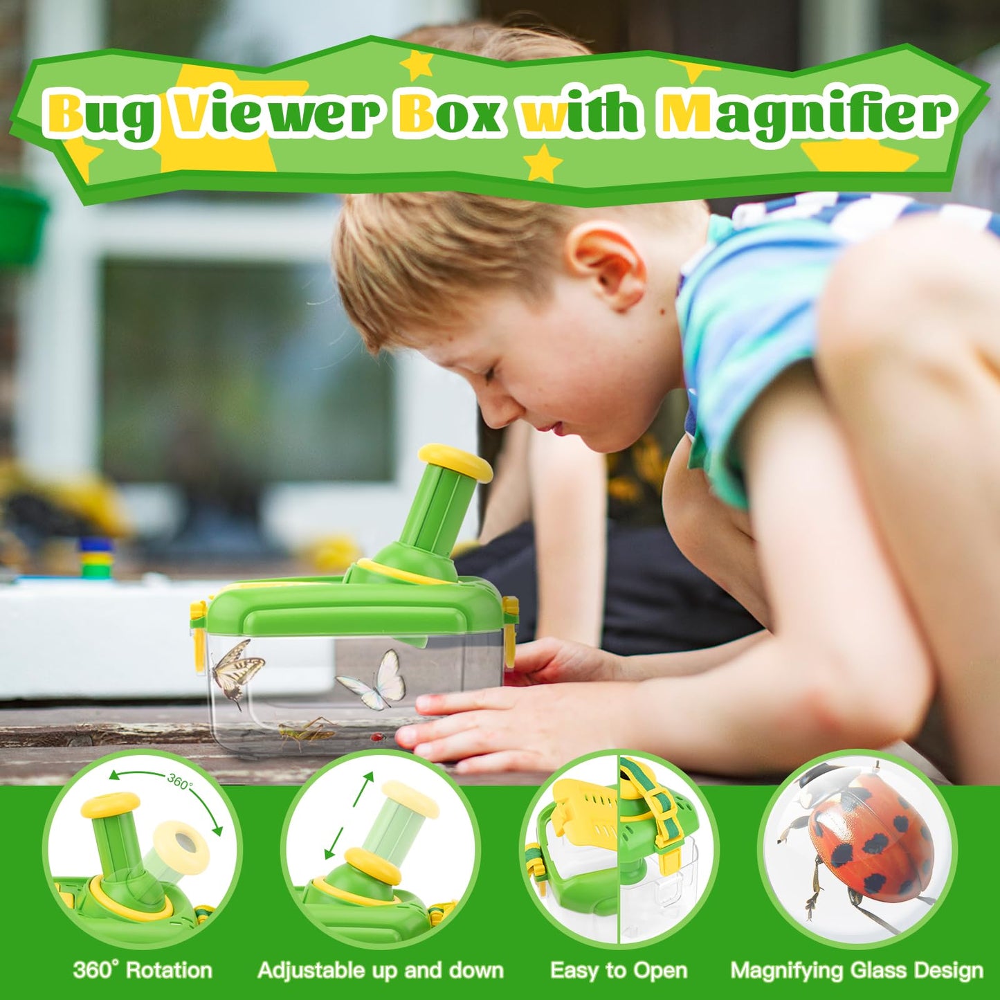 Funsland Bug Catcher Kit for Kids - 17 PCS Outdoor Explorer Kit Insect Catching Toys Nature Adventure Set for Boys 3 4 5 6 7 8 Year Old
