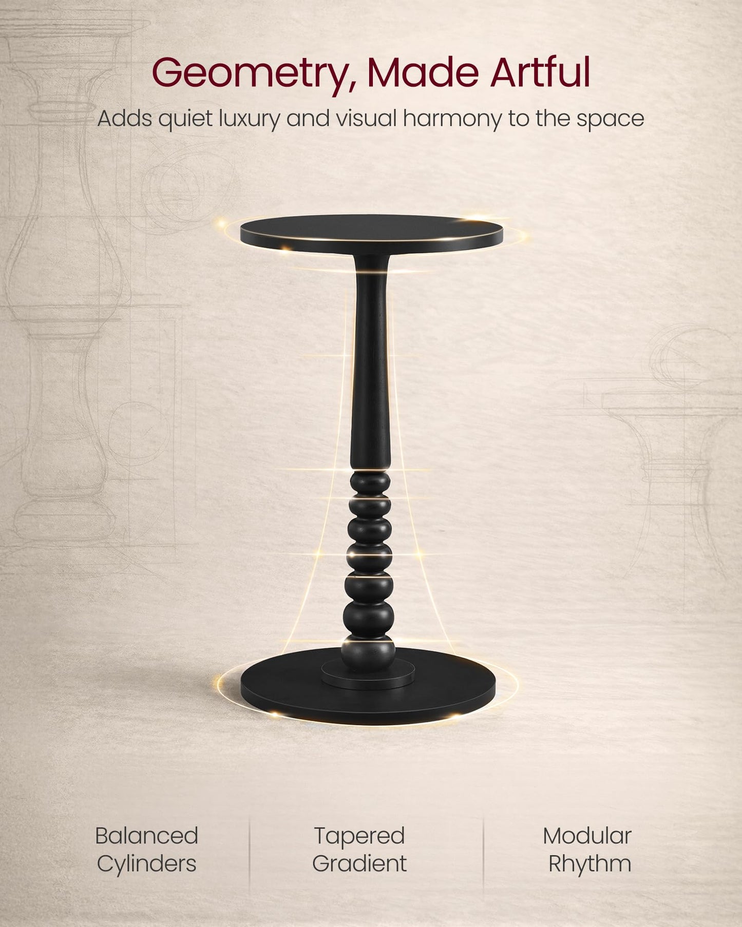 VASAGLE MARIEL Collection - Round Side Table, Small Drink End Table for Small Spaces, Accent Nightstand, Solid Wood Leg, Mid-Century Modern, for Living Room Bedroom, Ink Black ULET293BC01S