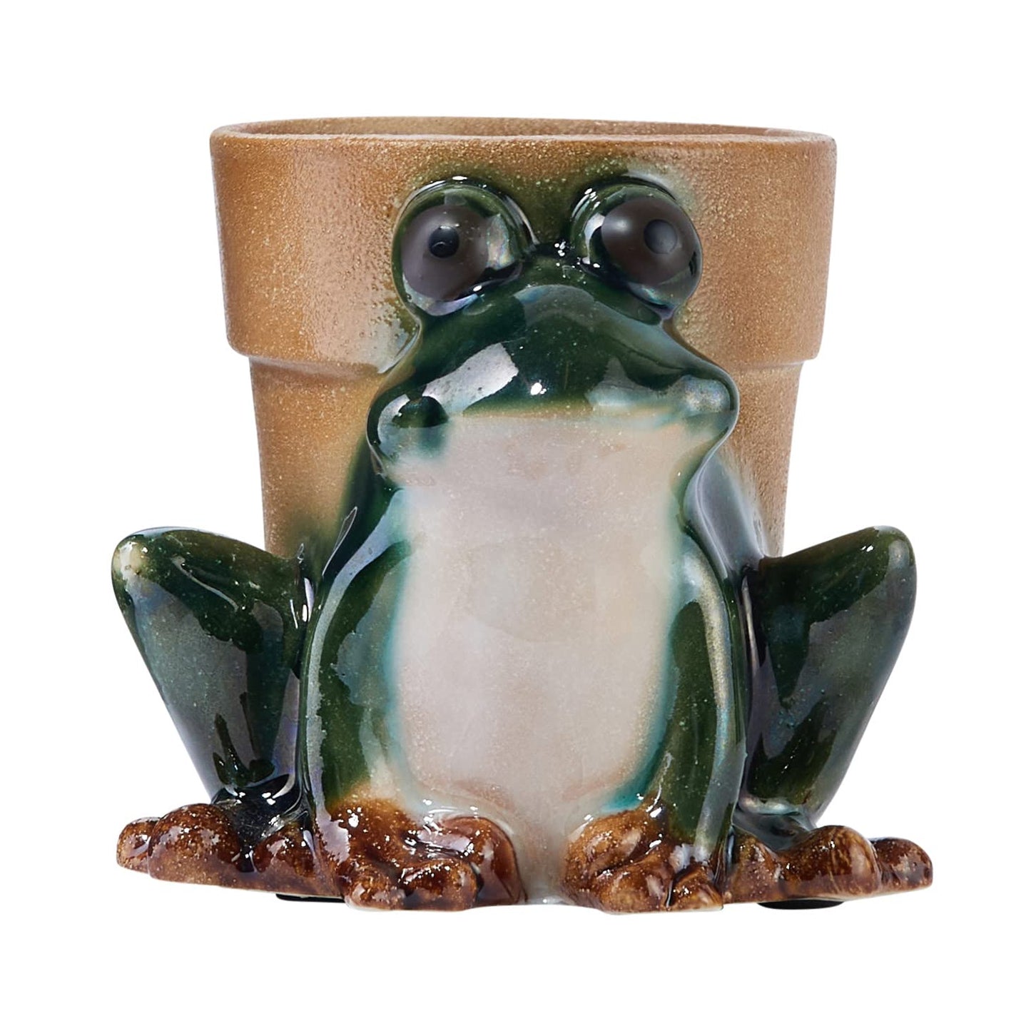 Creative Co-Op Stoneware Frog Planter, Green
