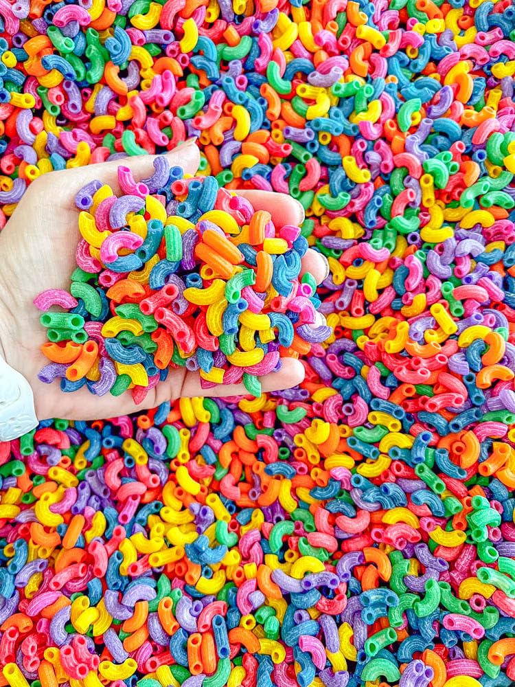 2 Cups of Rainbow Pasta Sensory Bin Filler for Sensory Table - Elbow Noodles