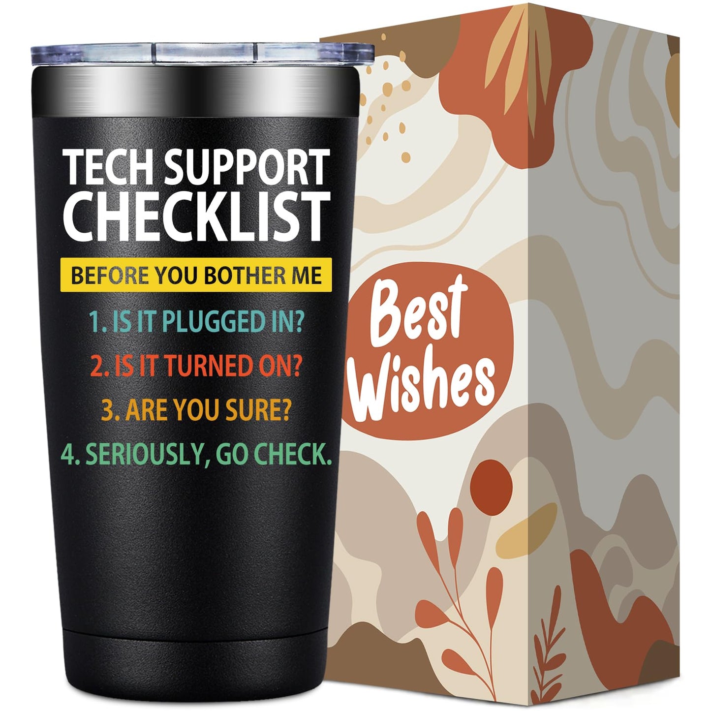 SpenMeta Tech Gifts for Men - Fathers Day, Birthday, Christmas Gift for IT Techies Guys, Geek, Computer Programmer - 20oz Tech Support Checklist Tumbler Cup