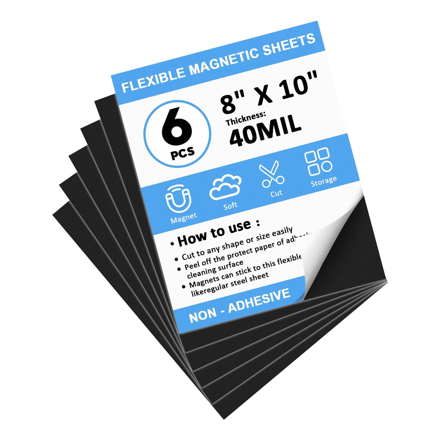 NIUBIKLUS 6 Pack Magnet Sheets Non Adhesive for Dies 8''x10'', Flexible Cuttable Plain Magnetic Sheet for Craft&Dies Storage, Making Fridge Magnets