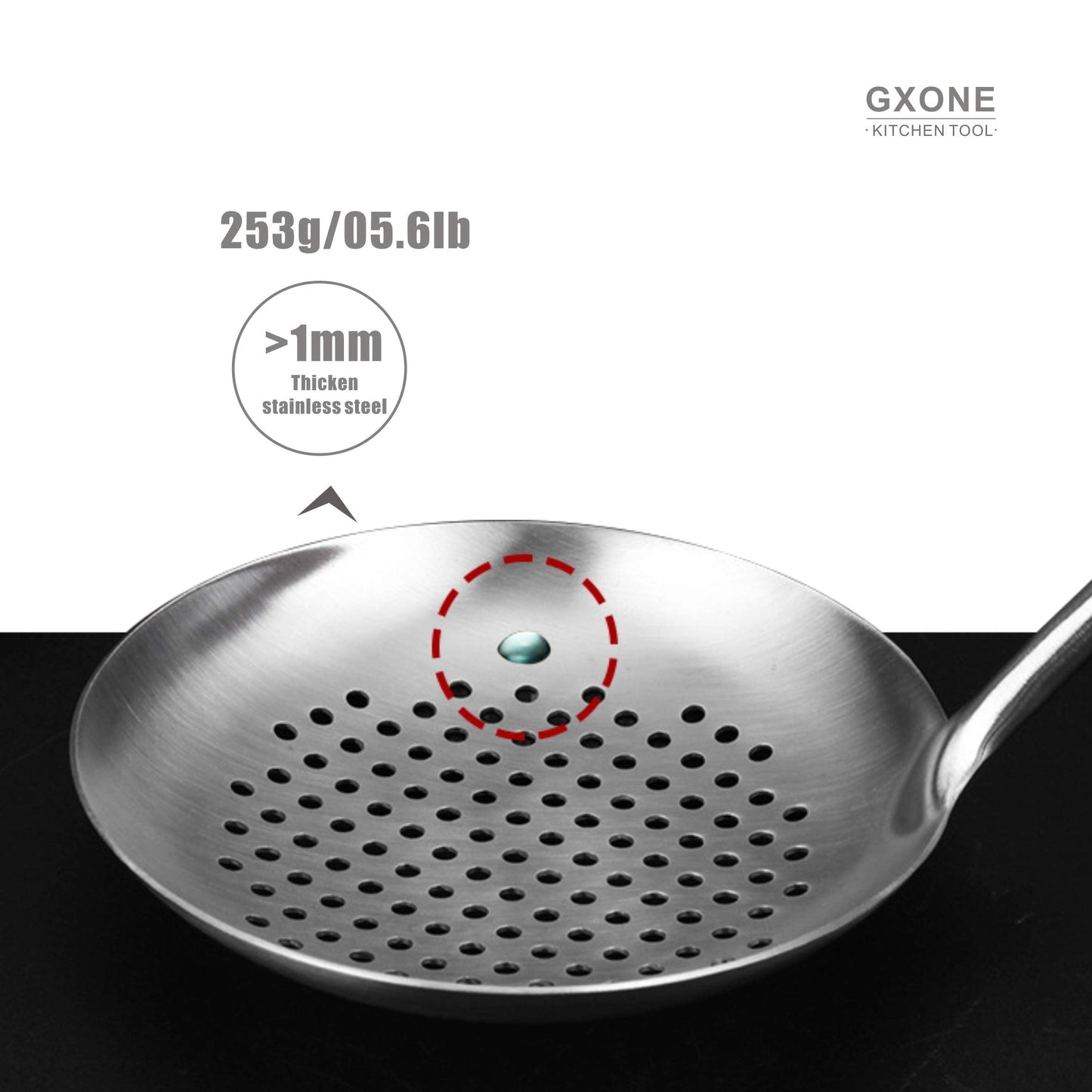 GXONE Slotted Spoon,304 Stainless Steel Skimmer Spoon with Heat Resistant Wooden Handle,Silver/15.8Inch