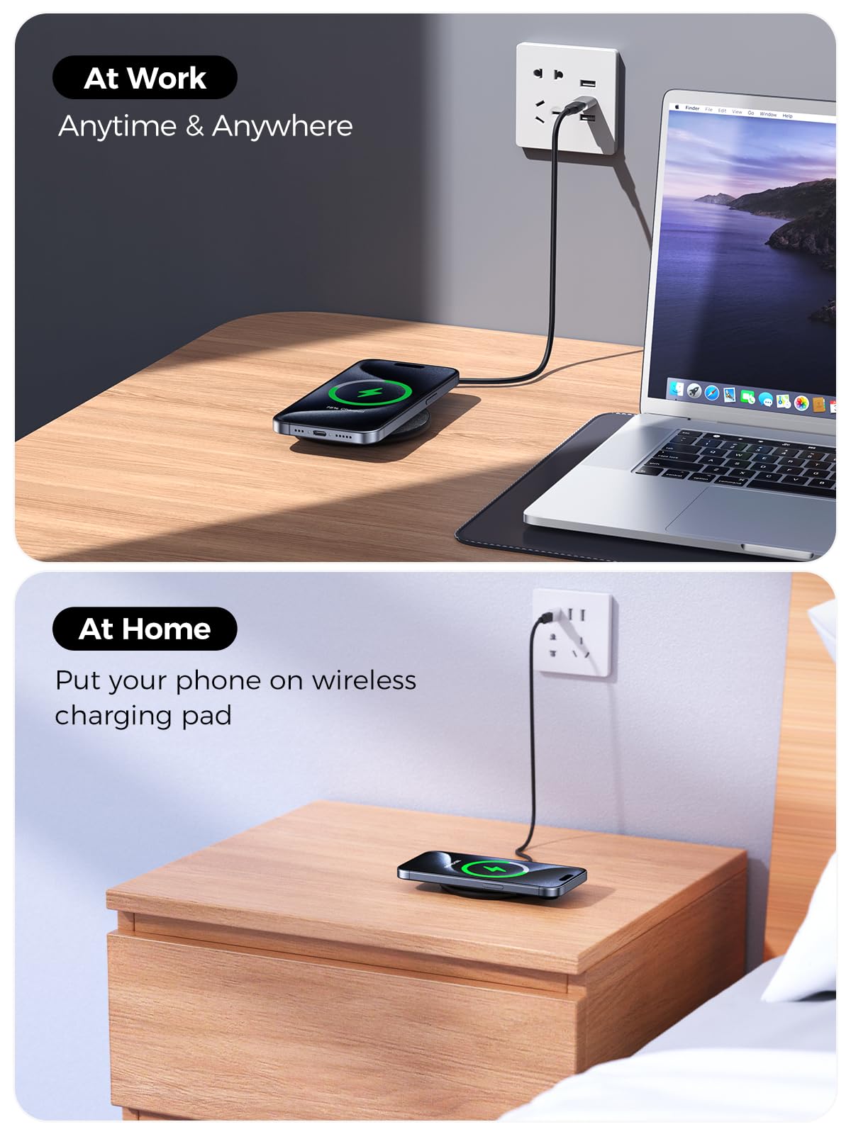 NewQ Wireless Charger, 15W Max Wireless Charging Pad for iPhone 17 16 15 14 13 12 11Mini/SE/Pro/Max/Plus, Samsung Galaxy S23/S22/S21/S20/S10/S9/S8/S7/Note20/10/9/8, Air Pods/Pro/Galaxy Buds/+, 2 Packs
