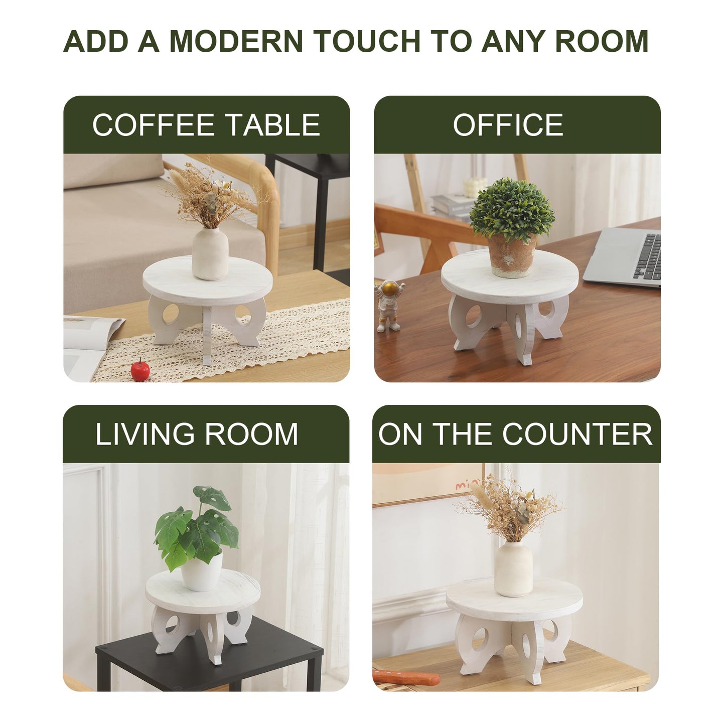 VZODESR Small Plant Stand Kitchen Display Stand 10 inch Plant Holder Plant Stool Round Stand Risers Farmhouse Rustic Balcony Decor Pedestal Board Washed White