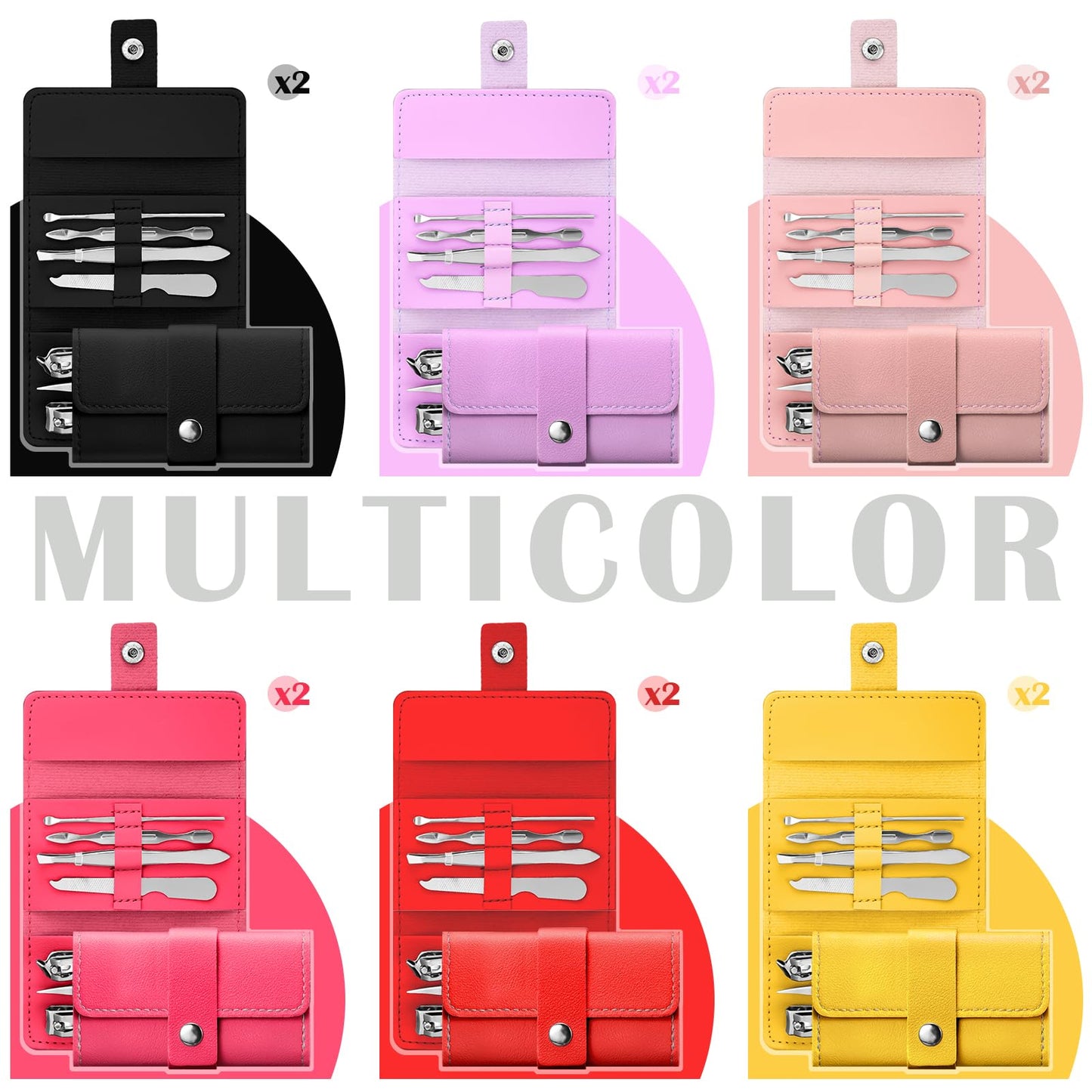 WILLBOND 12 Sets Manicure Set Nail Clippers Pedicure Kit 7 in 1 Stainless Steel Professional Pedicure Set Grooming Kits Nail Care Tools with Travel Case Multi Color(Bright Colors)