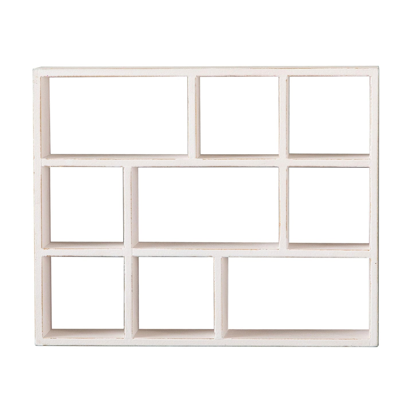 SOFE Small White Shadow Box with Shelves, Wall Shelving Unit 9-Compartments, Freestanding or Wall Mounted Curio Cabinet, Knick Knack Display Shelf, Wood Floating Cube Shelves for Walls, Collectibles