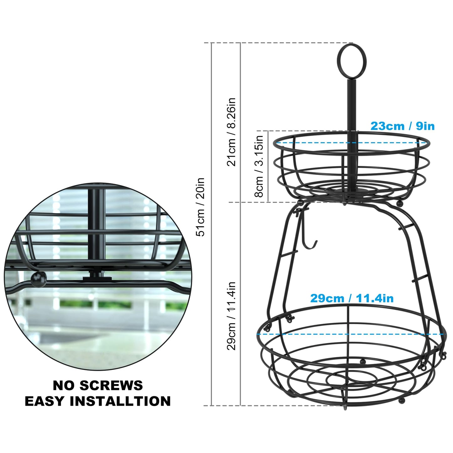 ASTLIHO House Warming Gifts New Home, Fruit Basket for Kitchen Counter, 2 Tier Countertop Fruit Bowl Vegetable Baskets with Banana Hanger, Storage Basket for Snack, Home Decor, Kitchen Appliances