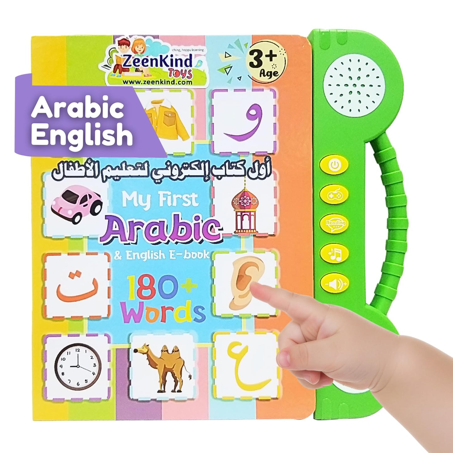 ZEENKIND English Arabic Learning Talking Books for Kids 2 3 4 5 6 Years Old, 180 Words Learn Arabic Interactive Audio Sound Book for Kid Toddler, Educational Electronic Bilingual Toys with Music