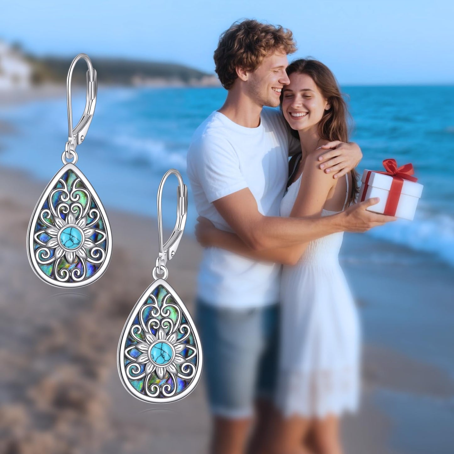 YONFQE Filigree Dangling Earrings Sterling Silver Teardrop Abalone Shell Drop Dangle Earring Filigree Leverback Gifts for Women