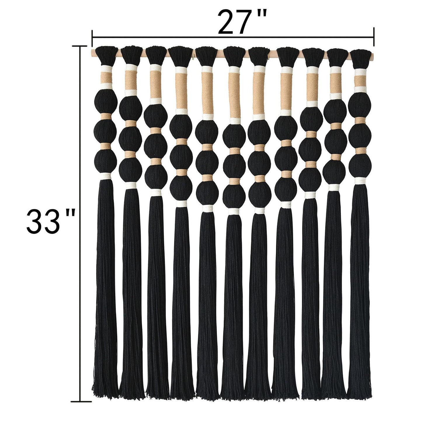 Macrame Wall Hanging Boho Wall Decor Black Fiber Yarn Wall Art Handmade Cotton Spherical Knot for Living Room Bedroom Nursery Office Home Decor27" W x 33" L