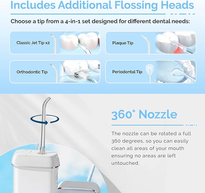 Ortho Water Flosser – Cordless, Collapsible Water Flossers for Teeth and Braces, IPX8 Waterproof, Rechargeable Teeth Cleaning Tools, 3 Modes 360° Nozzle, Travel Essentials Flossers for Adults & Kids