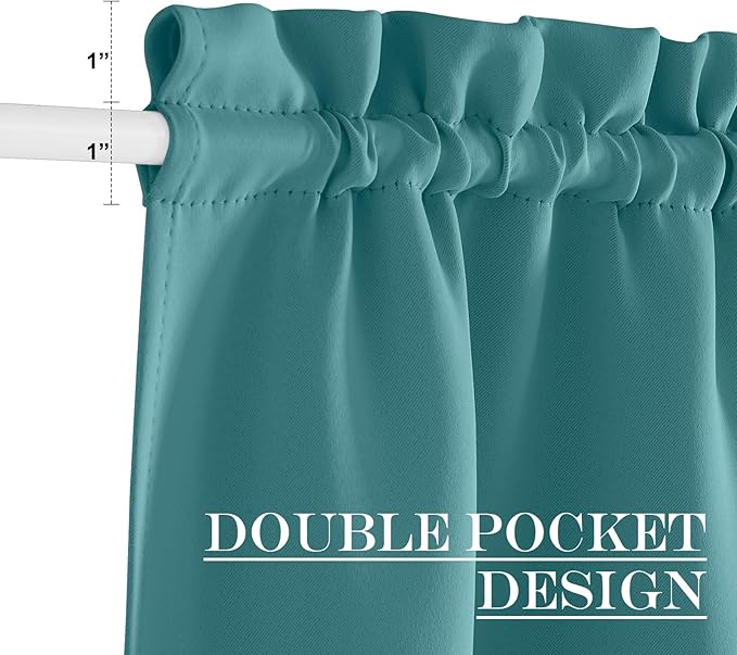 NICETOWN French Door Curtains for Kitchen Window, Thermal Insulated Privacy Protection Blackout Curtains for French Door Window Shade with Tieback, 1 PC, 42" x 80", Sea Teal