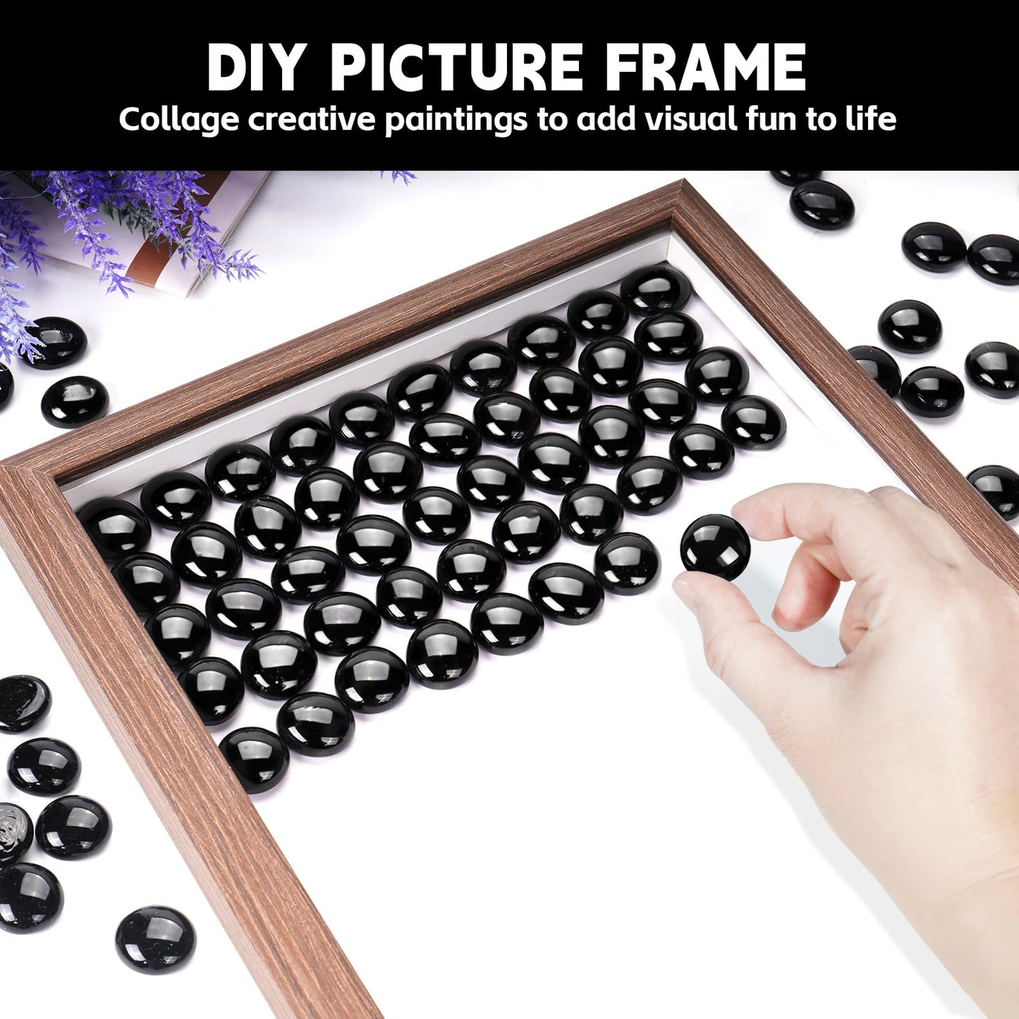 vchin 3/4 Inch Fire Glass Beads,10 Pounds Fire Pit Glass Beads High Luster for Gas Fireplace, Fire Pit Table,Landscaping (Onyx Black Luster)