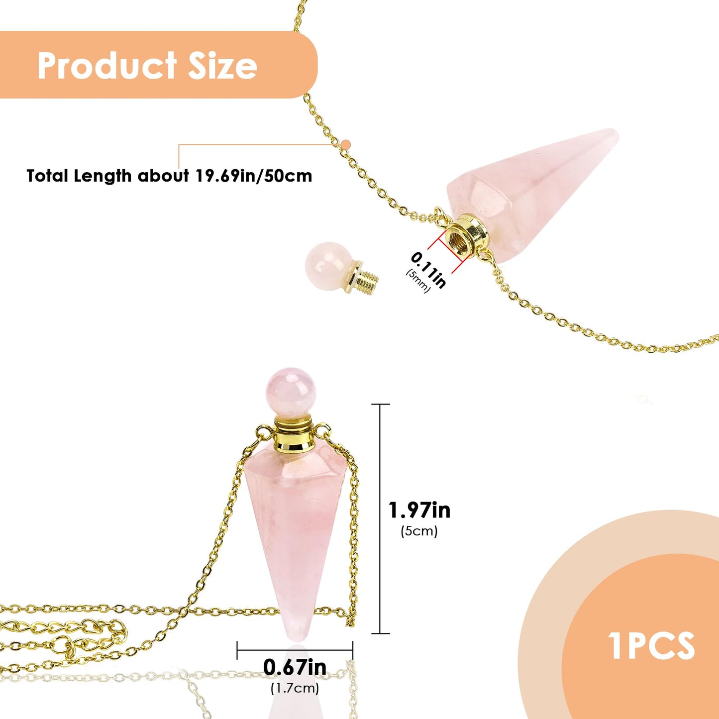 Biiange Perfume Bottle Necklace Diamond Shape, Pink Perfume Bottle Necklace, Essential Oil Diffuser Necklace, for Womens Perfume Vial Pendant Necklace Jewelry Unique Gift (Pink)