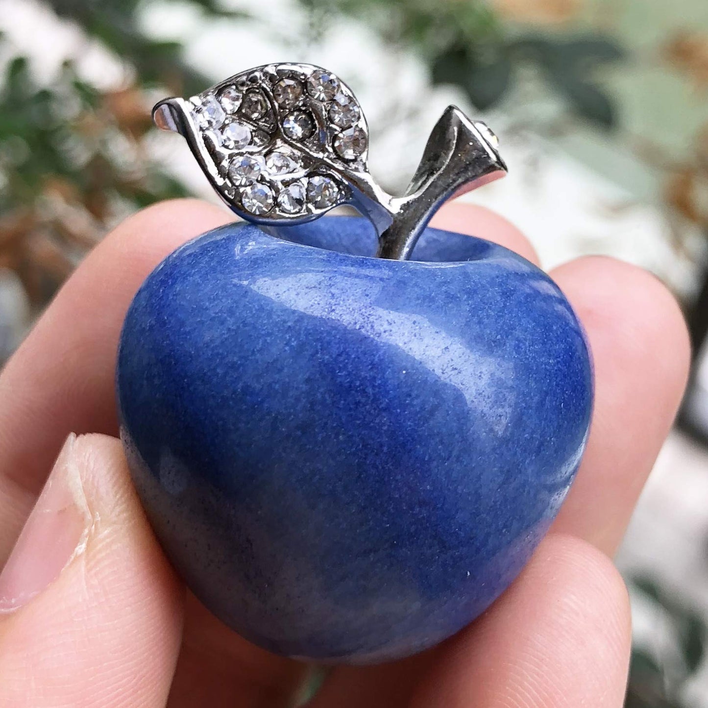 Neyisaa Blue Aventurine Apple Decor, Healing Crystals Pocket Stone Fruit Figurine Craft Home Decoration 30mm